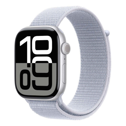 Apple Watch Series 10, 46 мм корпус из алюминия цвета «Silver», ремешок Sport Loop цвета «Blue Cloud»