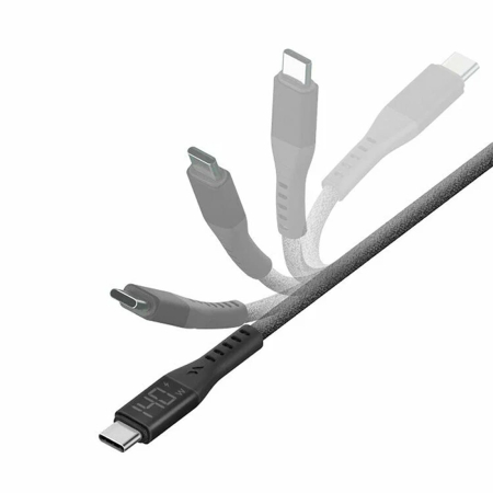Кабель EnergEA FLOW USB-C на USB-C 5A DISPLAY 1,5 м (PD240W) Nanoweave Magnetic tie Черный