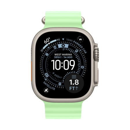 Apple Watch Ultra 3 (2025), 49 мм корпус из титана цвета «Natural», ремешок Ocean Band цвета «Neon Green»