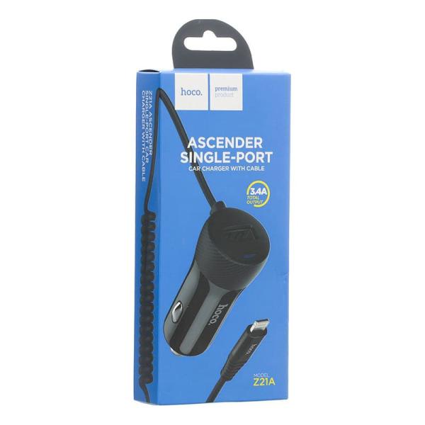 АЗУ hoco. 1 USB Fast Charger 17W 3.4A + кабель Lightning (Z21A) Черный