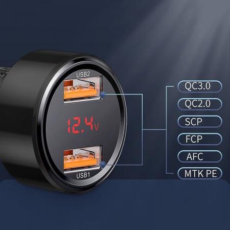 Автомобильное зарядное устройство Baseus 2 USB Quick Charger 45W (USB+USB) (CCMLC20A-01) Черный