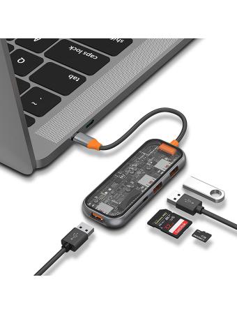 Хаб WiWU Cyber 5в1 USB C Multifunction Cyber Hub 3xUSB3.0 + TF/SD (CB005) Space Gray, серый