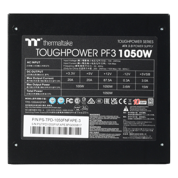 Блок питания Thermaltake Toughpower PF3 (PS-TPD-1050FNFAPE-3) Platinum, 1050 Вт Чёрный