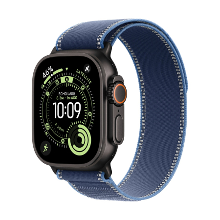 Apple Watch Ultra 3 (2025), 49 мм корпус из титана цвета «Black», ремешок Trail Loop размера S/M цвета «Blue/Bright Blue»